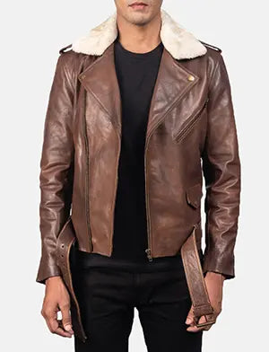 Furton Brown Leather Biker Jacket