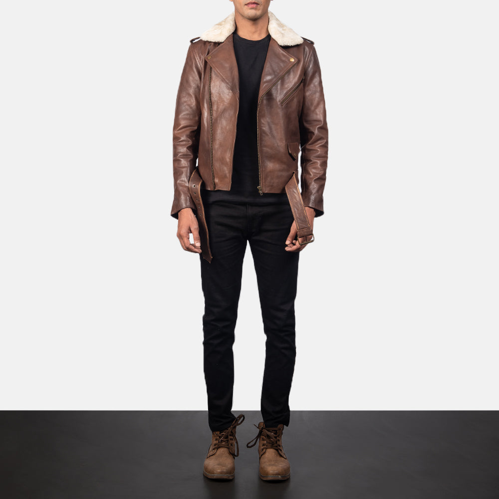 Furton Brown Leather Biker Jacket