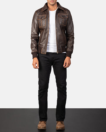 Aaron Brown Leather Bomber Jacket