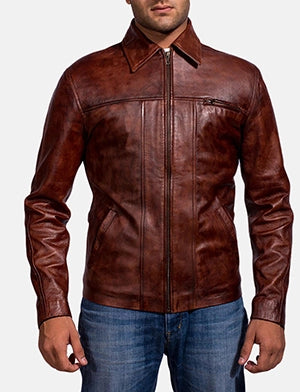 Abstract Maroon Leather Jacket