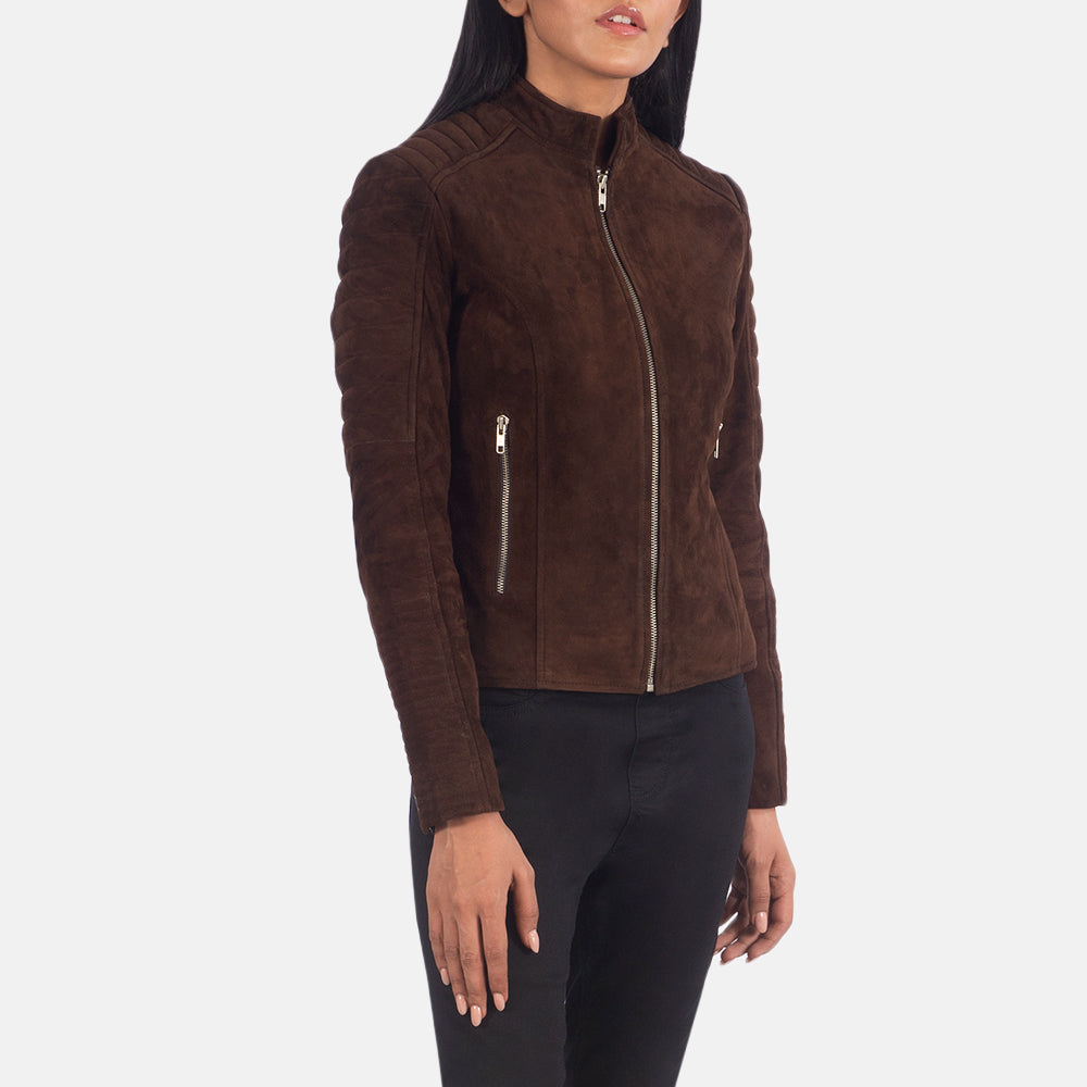 Adalyn Quilted Mocha Suede Biker Jacket