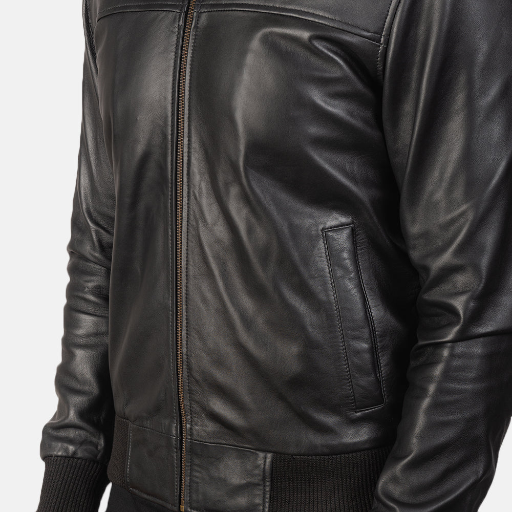 Air Rolf Black Leather Bomber Jacket