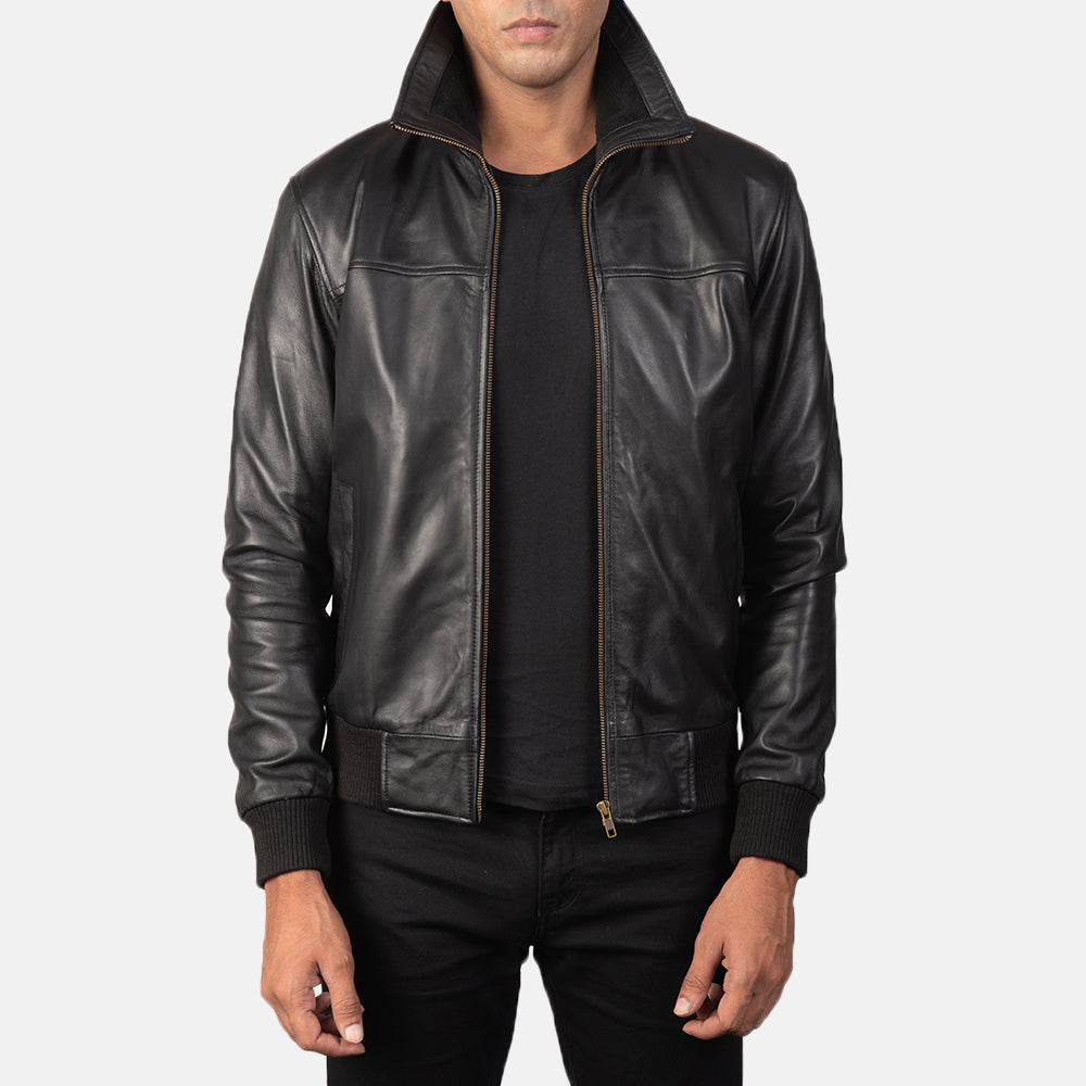 Air Rolf Black Leather Bomber Jacket