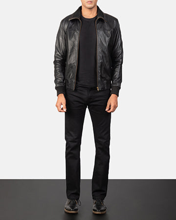 Air Rolf Black Leather Bomber Jacket