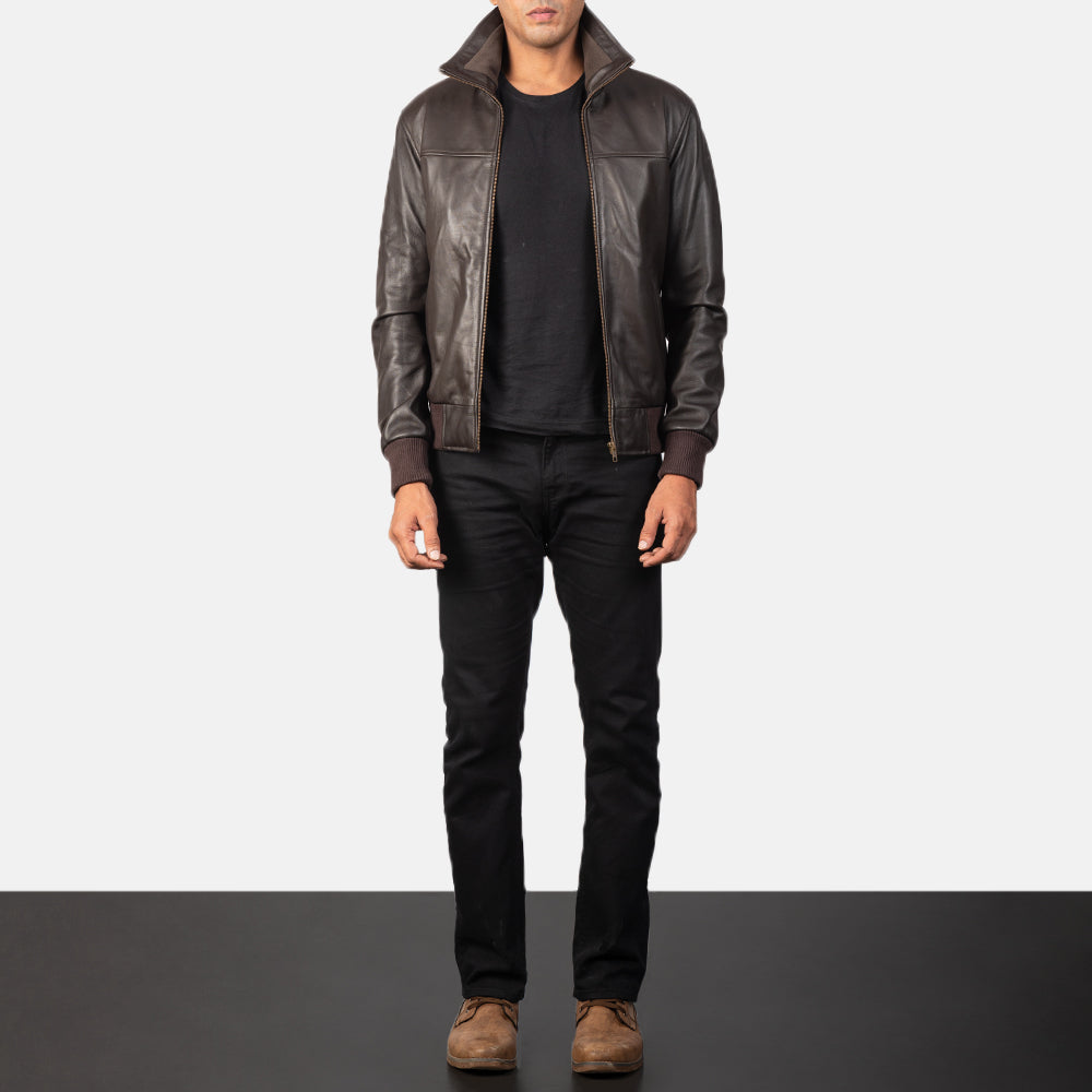 Air Rolf Brown Leather Bomber Jacket