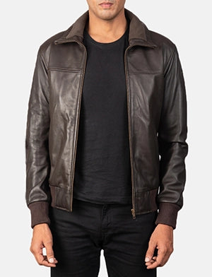 Air Rolf Brown Leather Bomber Jacket