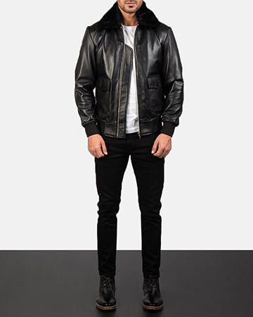 Airin G-1 Black Leather Bomber Jacket