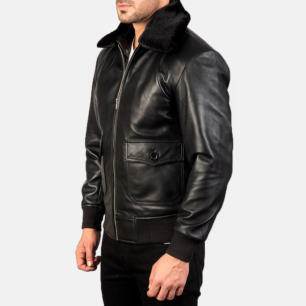 Airin G-1 Black Leather Bomber Jacket