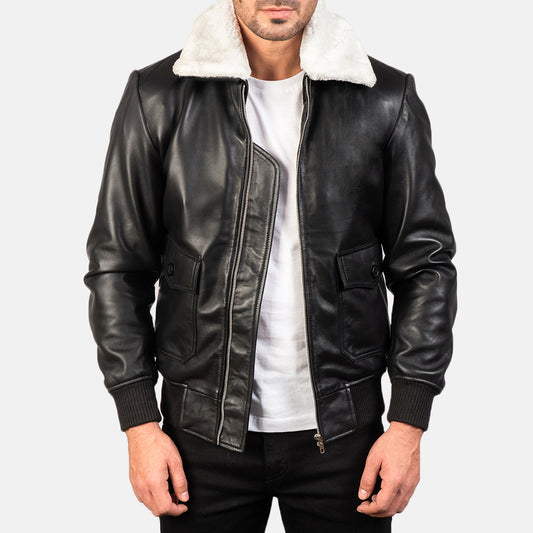 Airin G-1 Black &amp; White Leather Bomber Jacket