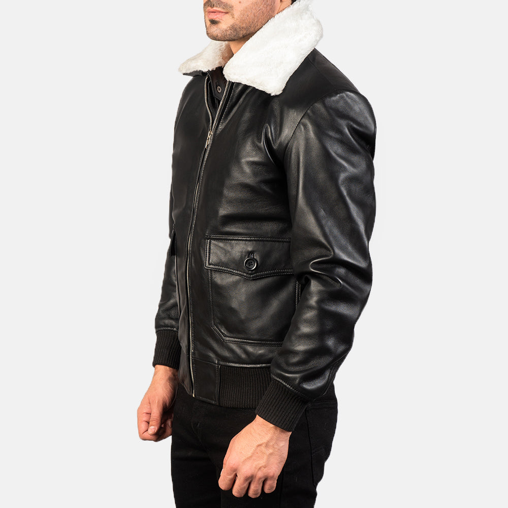 Airin G-1 Black &amp; White Leather Bomber Jacket