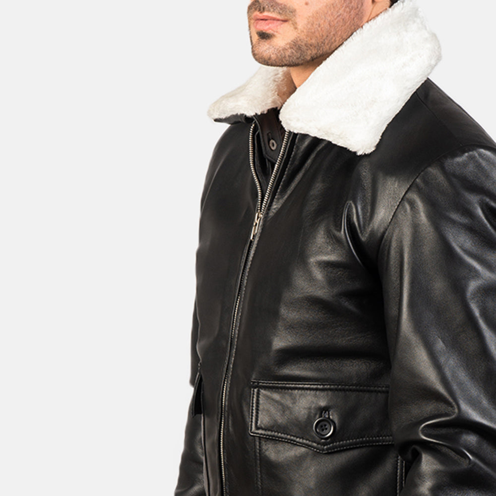 Airin G-1 Black &amp; White Leather Bomber Jacket