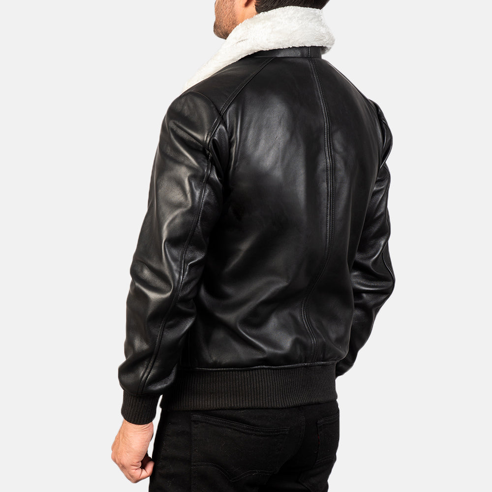 Airin G-1 Black &amp; White Leather Bomber Jacket