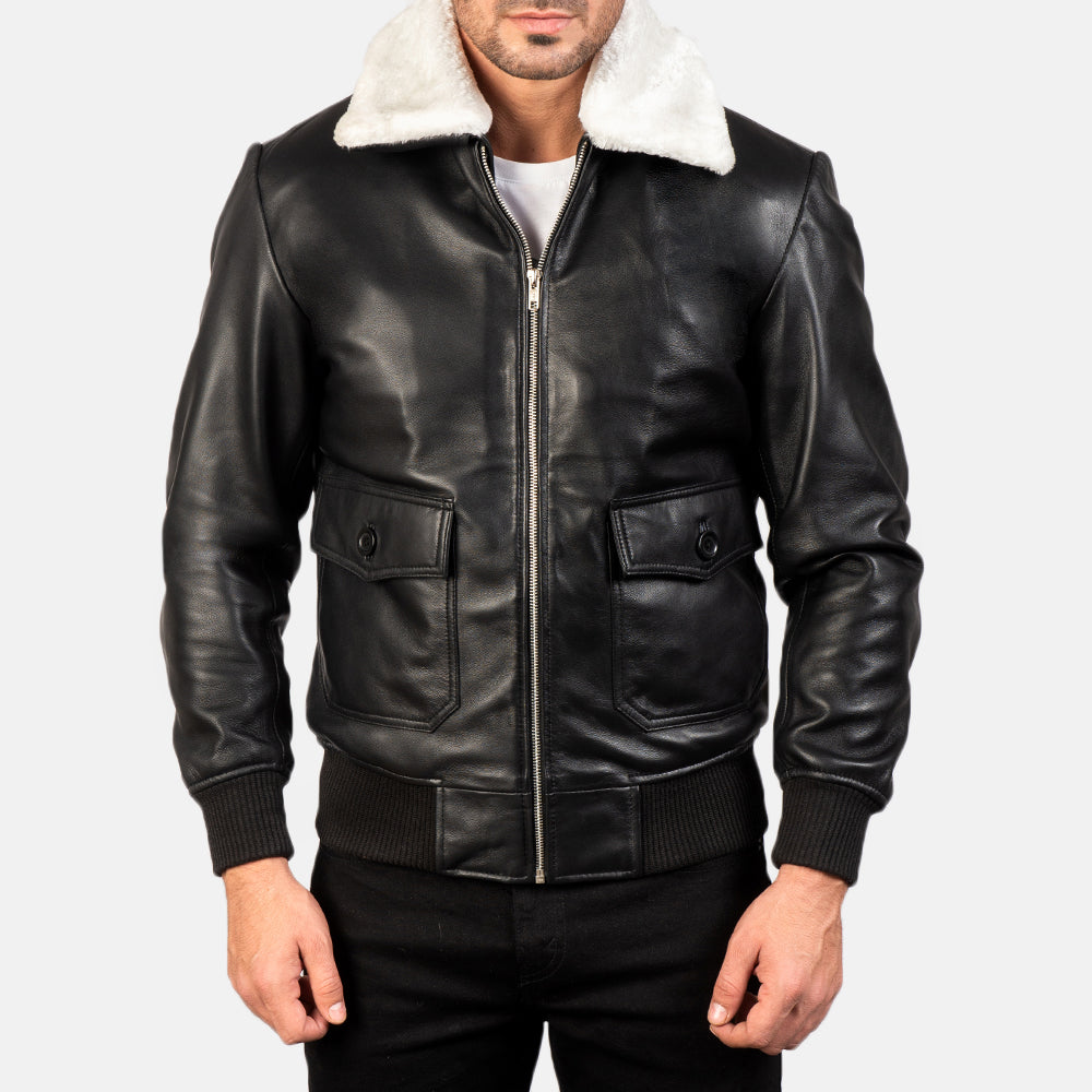 Airin G-1 Black &amp; White Leather Bomber Jacket