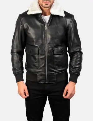 Airin G-1 Black &amp; White Leather Bomber Jacket