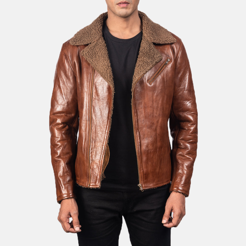 Alberto Shearling Brown Leather Jacket