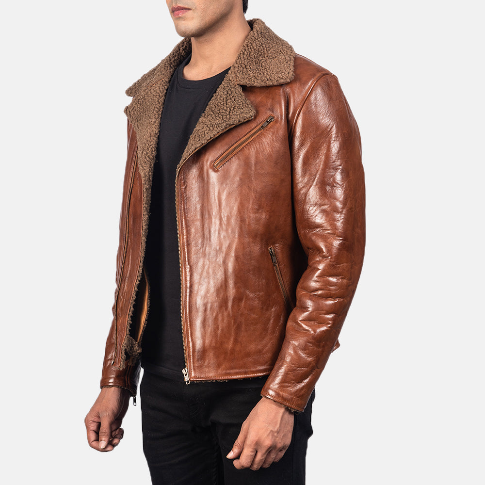 Alberto Shearling Brown Leather Jacket