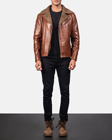 Alberto Shearling Brown Leather Jacket