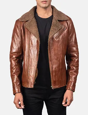 Alberto Shearling Brown Leather Jacket