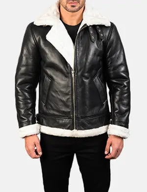 Alberto White Shearling Black Leather Jacket