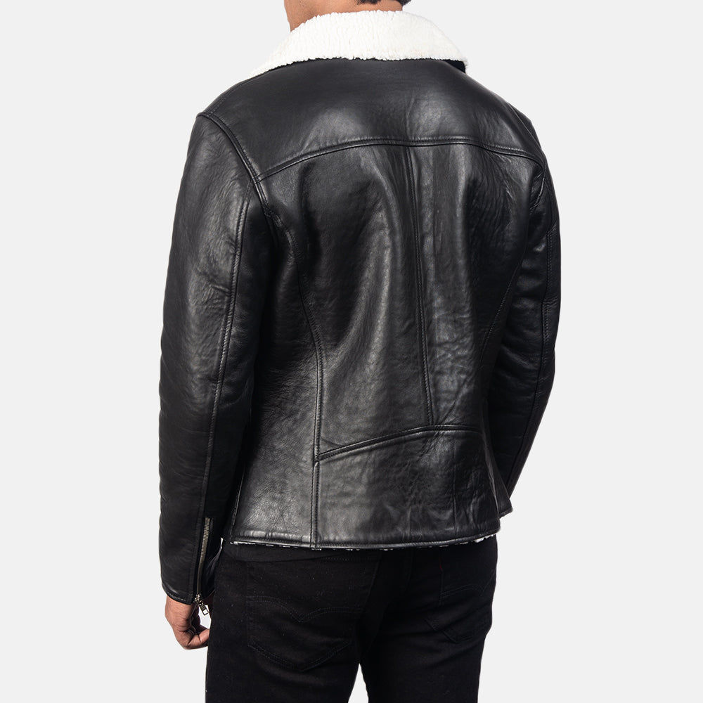 Alberto White Shearling Black Leather Jacket