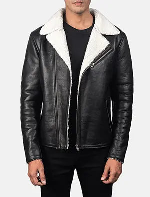 Alberto White Shearling Black Leather Jacket