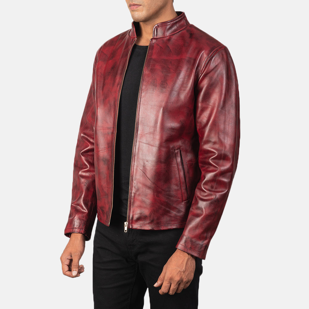 Alex Distressed Burgundy Leather Jacket