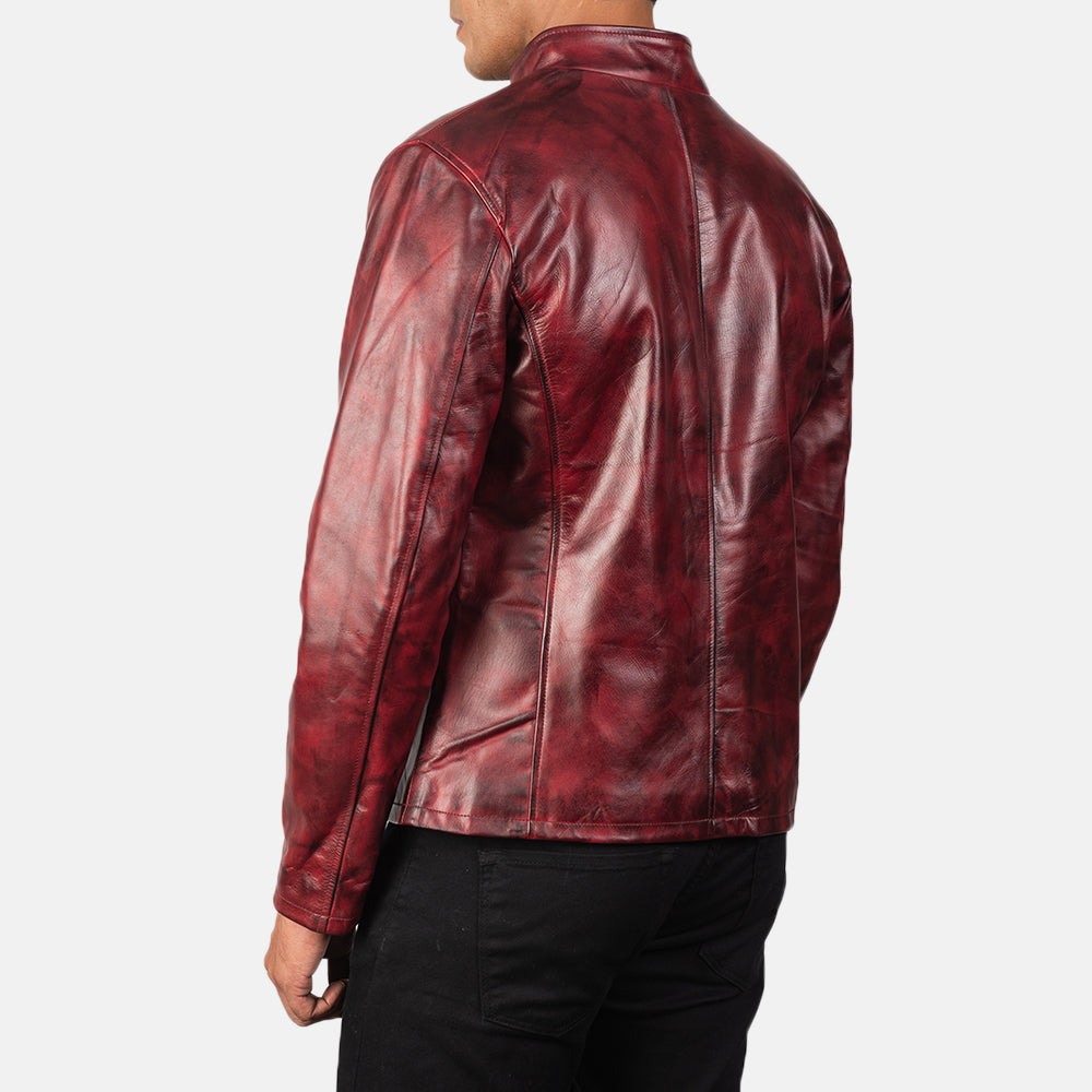 Alex Distressed Burgundy Leather Jacket