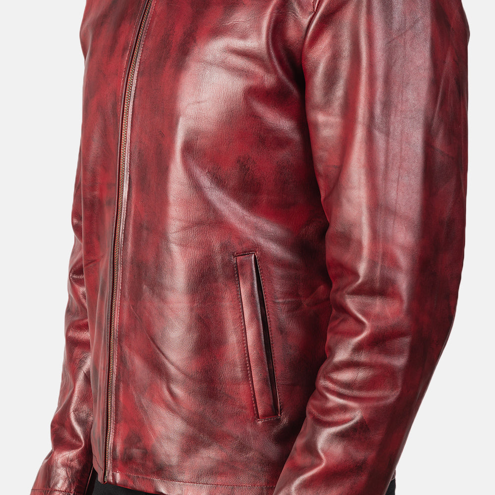 Alex Distressed Burgundy Leather Jacket