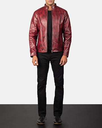 Alex Distressed Burgundy Leather Jacket