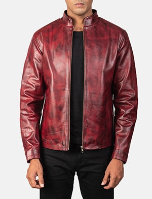 Alex Distressed Burgundy Leather Jacket