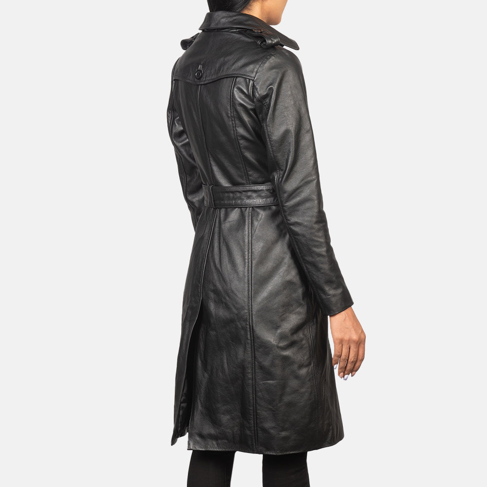 Alice Black Double Breasted Leather Coat