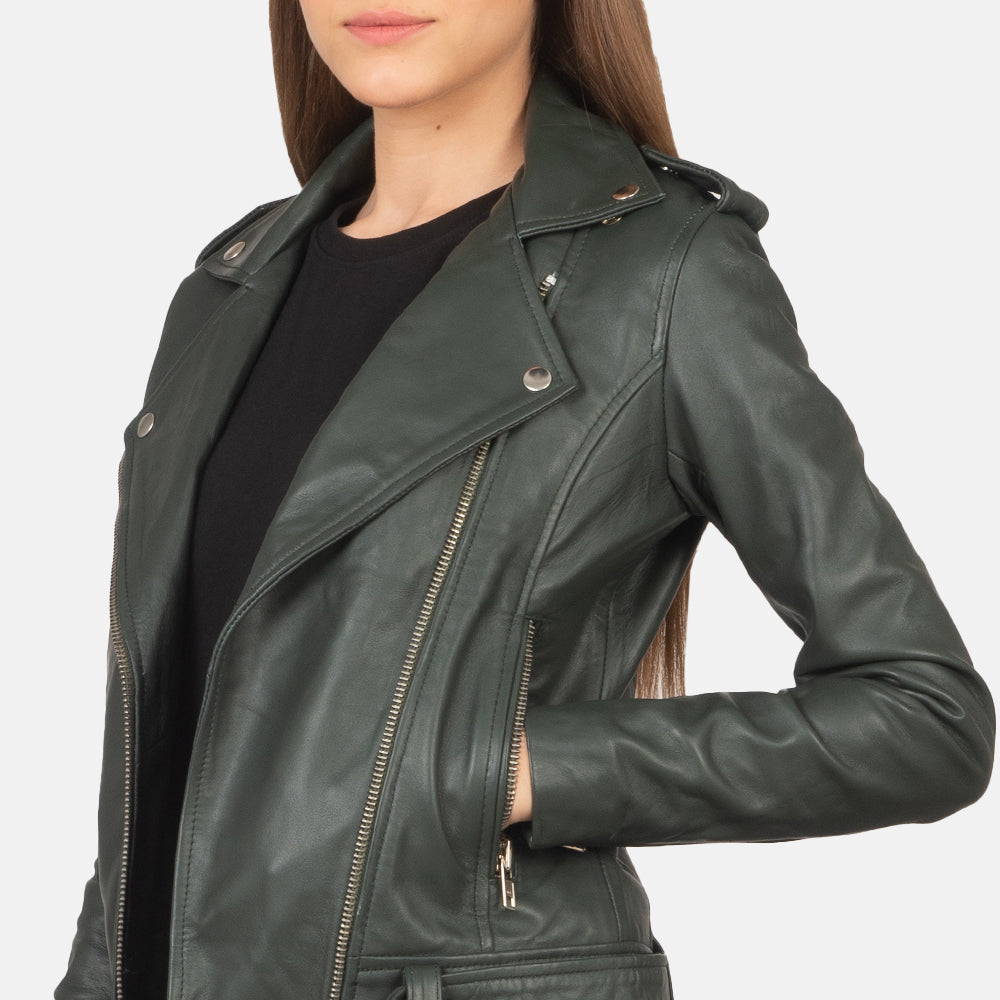 Alison Green Leather Biker Jacket