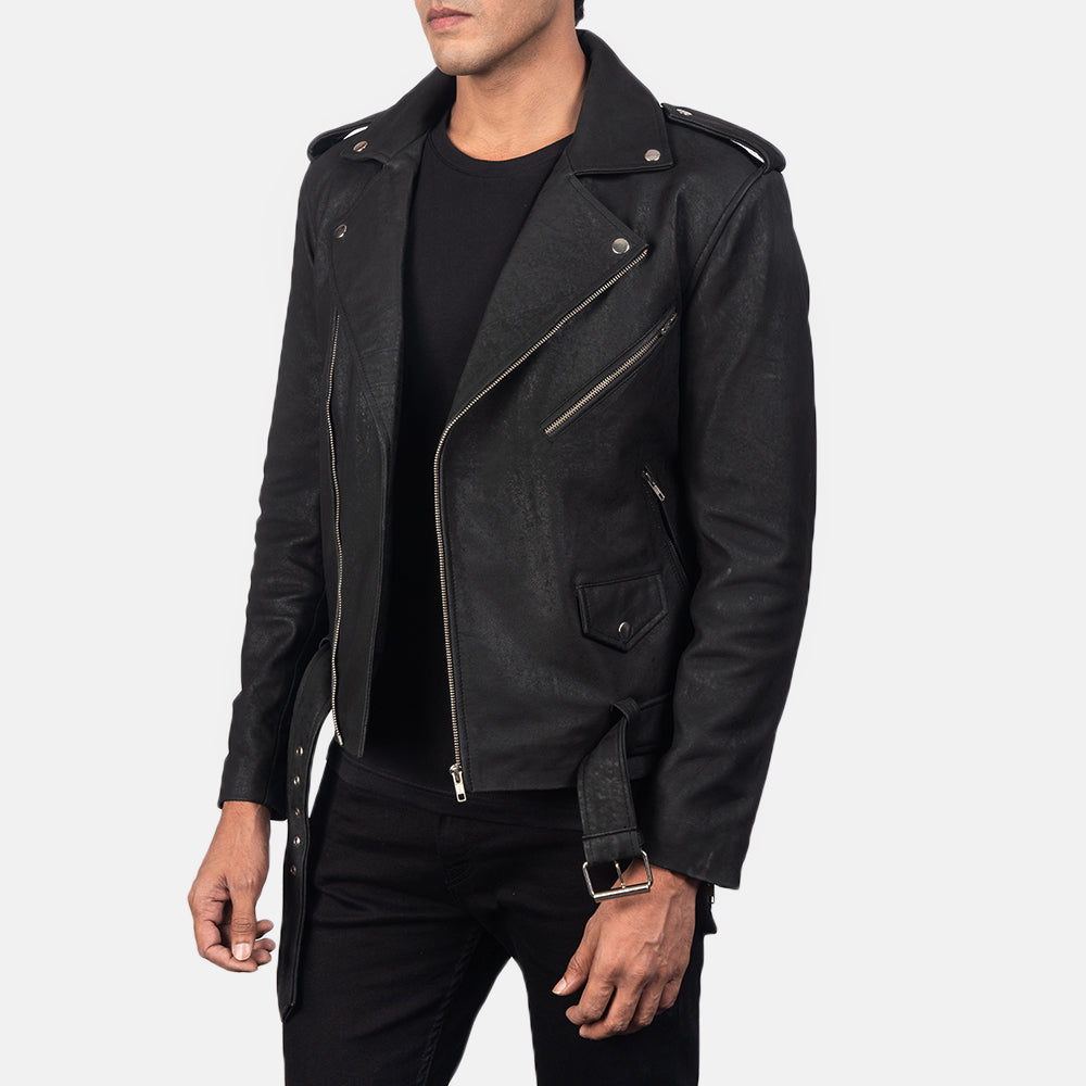 Allaric Alley Distressed Black Leather Biker Jacket