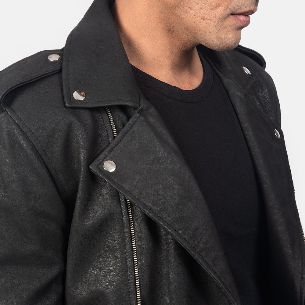 Allaric Alley Distressed Black Leather Biker Jacket