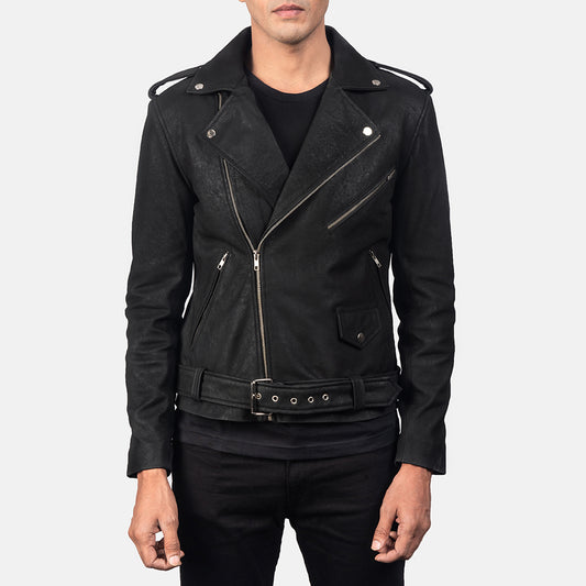 Allaric Alley Distressed Black Leather Biker Jacket