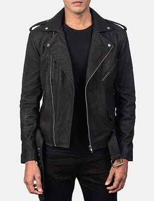 Allaric Alley Distressed Black Leather Biker Jacket