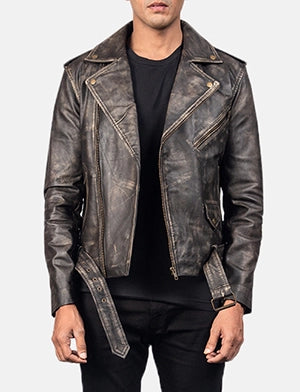 Allaric Alley Distressed Brown Leather Biker Jacket