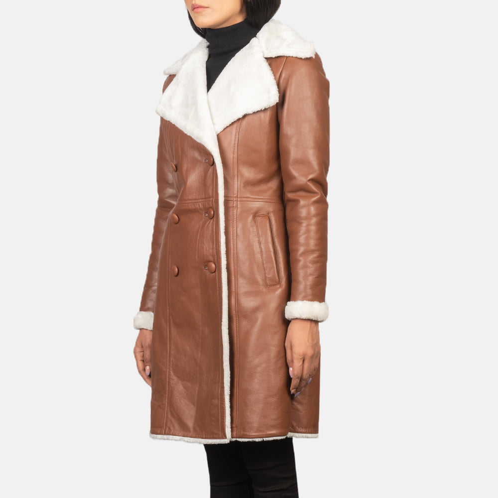 Amie Brown Double Breasted Shearling Coat