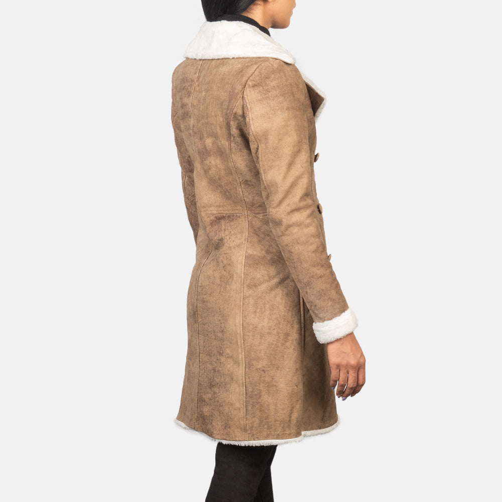 Amie Distressed Brown Double Breasted Shearling Coat