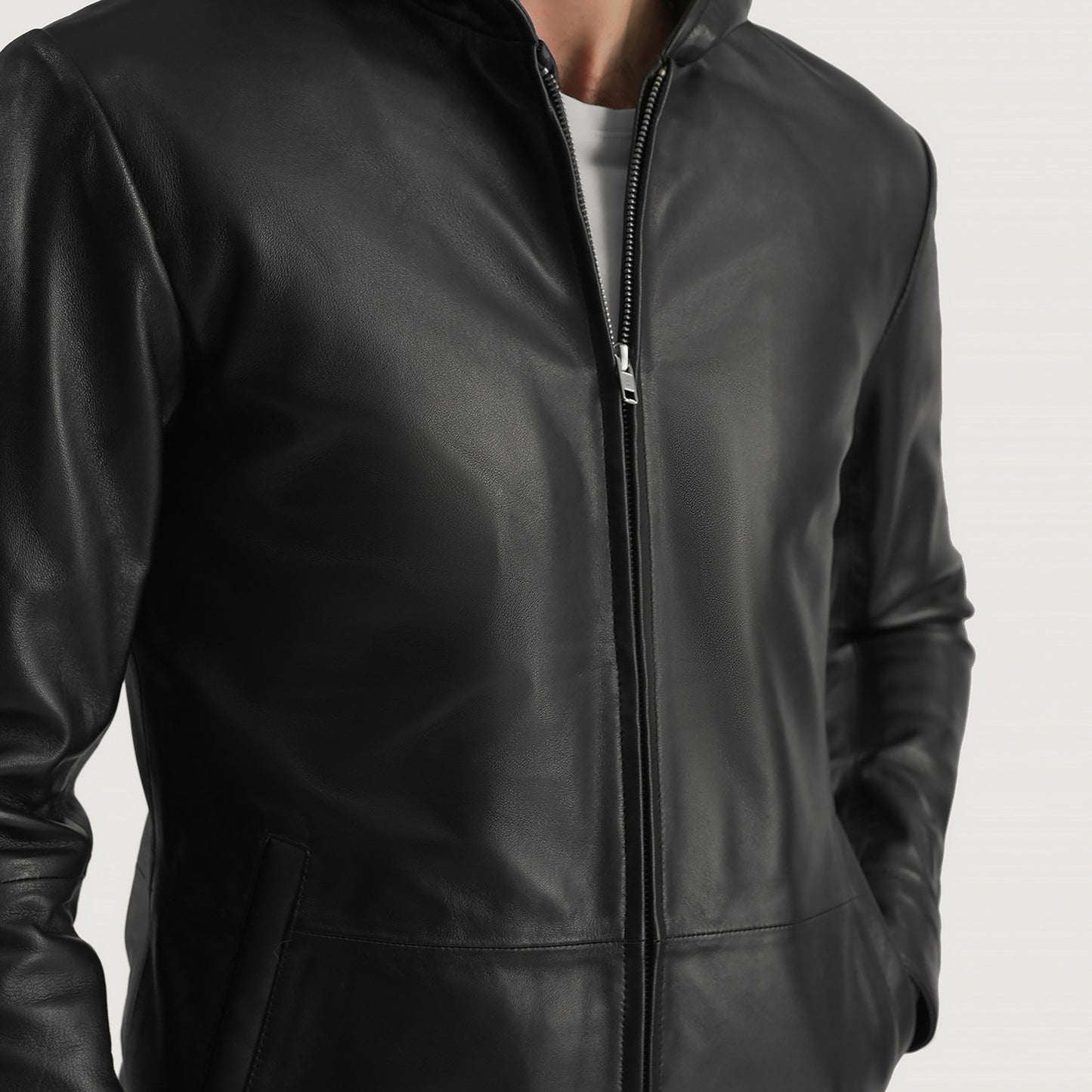 Andy Matte Black Hooded Leather Jacket