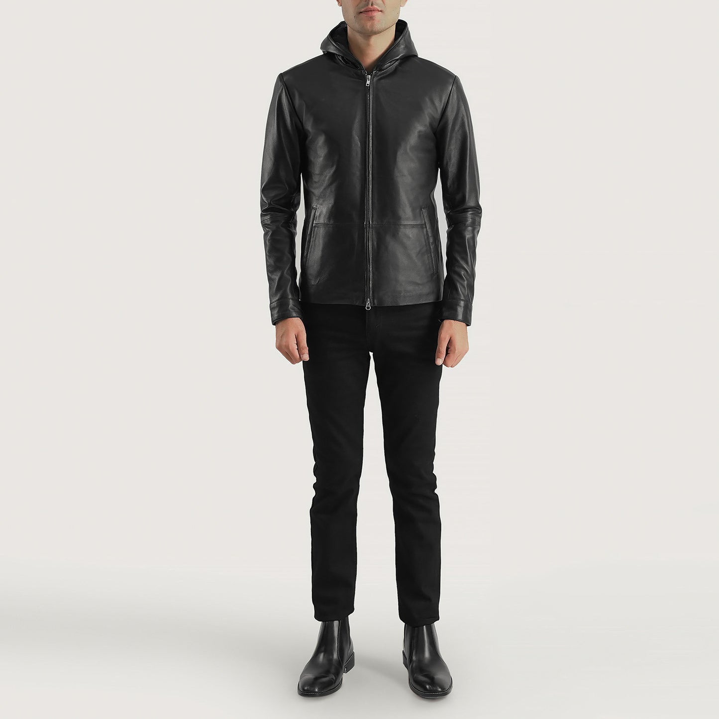 Andy Matte Black Hooded Leather Jacket