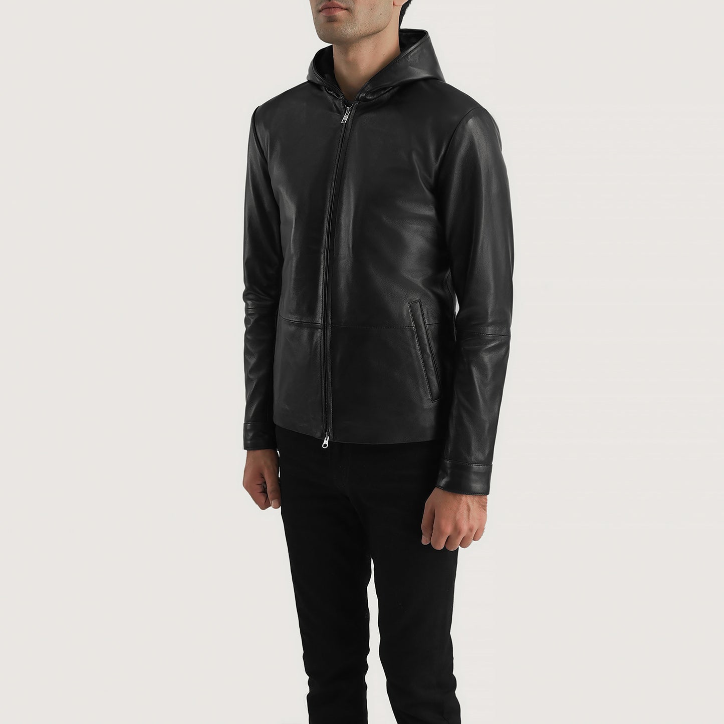 Andy Matte Black Hooded Leather Jacket