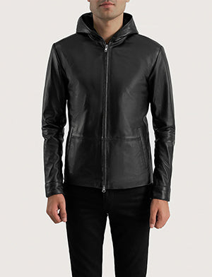 Andy Matte Black Hooded Leather Jacket