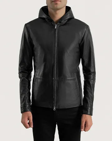 Andy Matte Black Hooded Leather Jacket