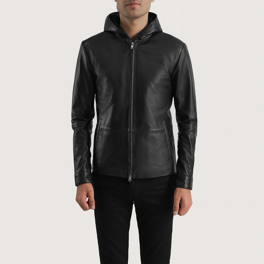 Andy Matte Black Hooded Leather Jacket