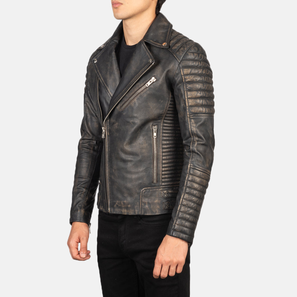 Armand Distressed Brown Leather Biker Jacket