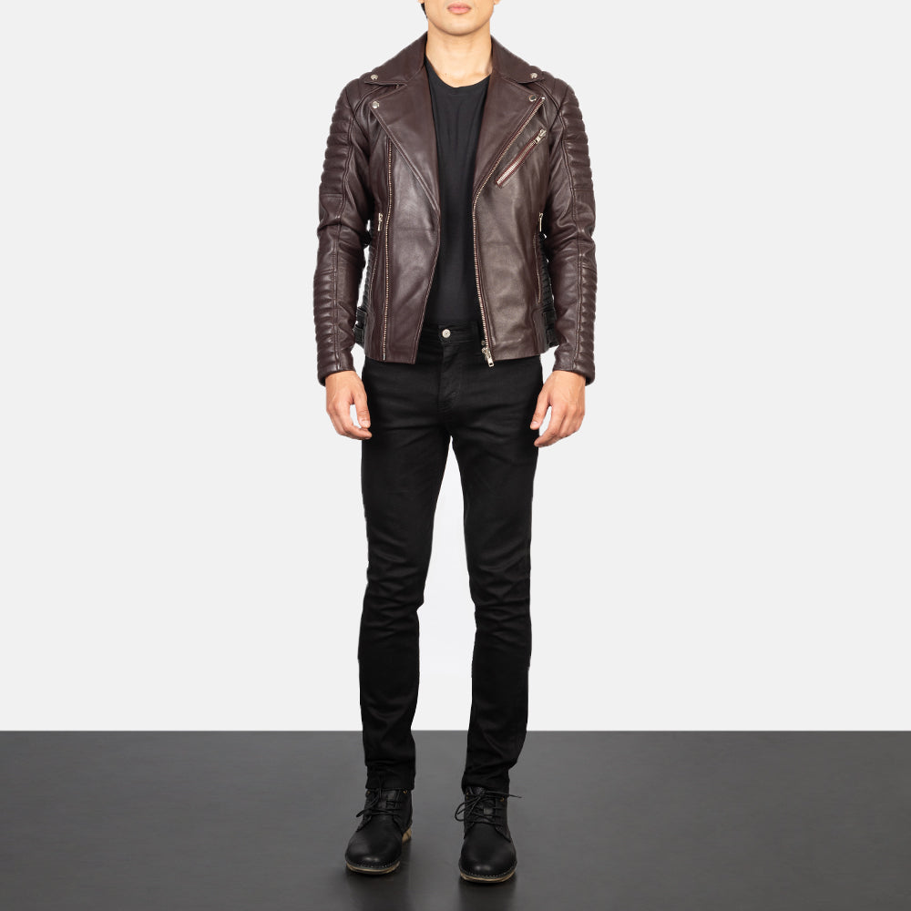 Armand Maroon Leather Biker Jacket