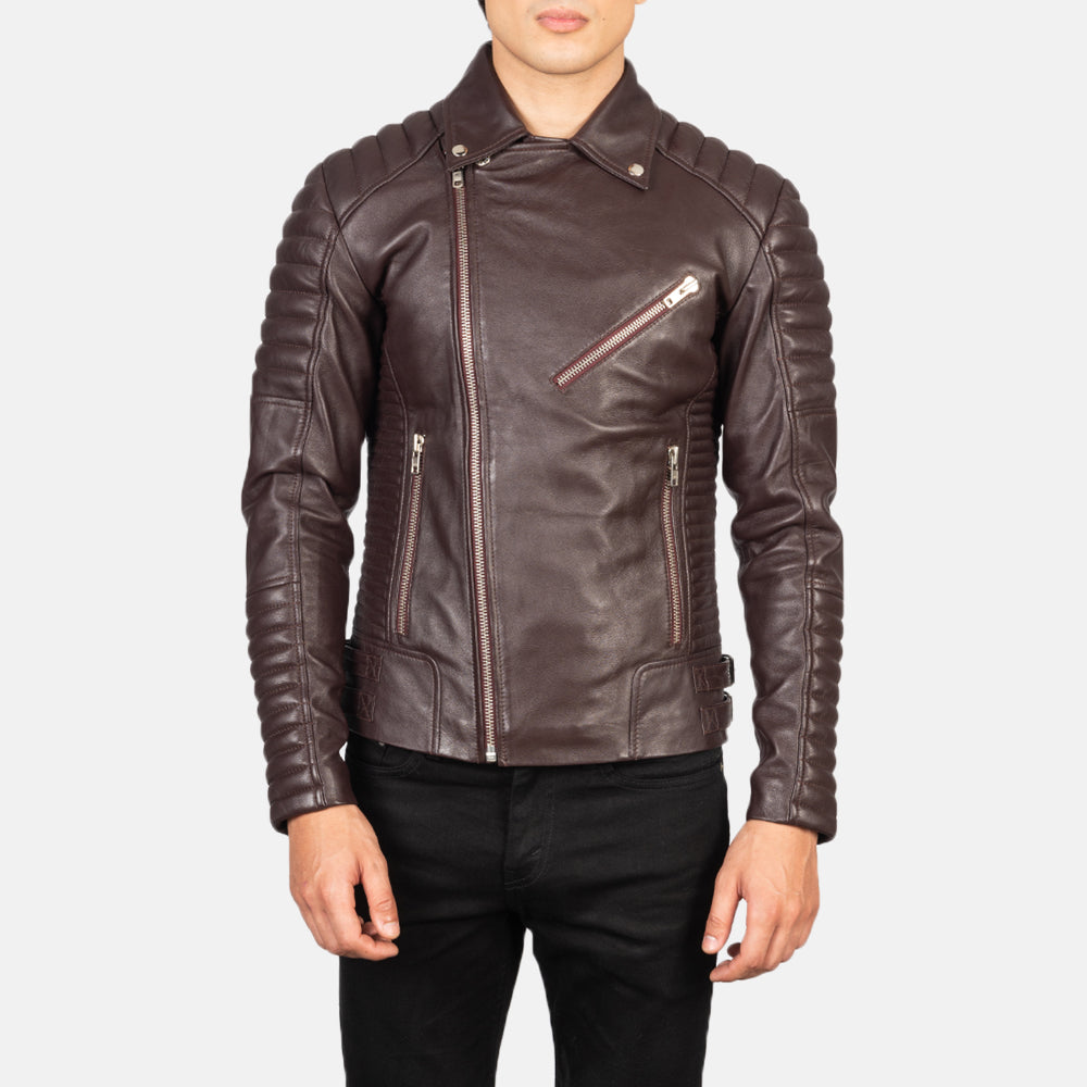 Armand Maroon Leather Biker Jacket