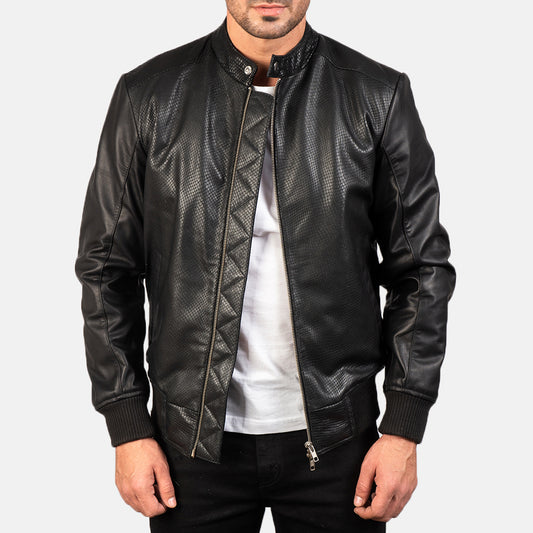 Avan Black Leather Bomber Jacket