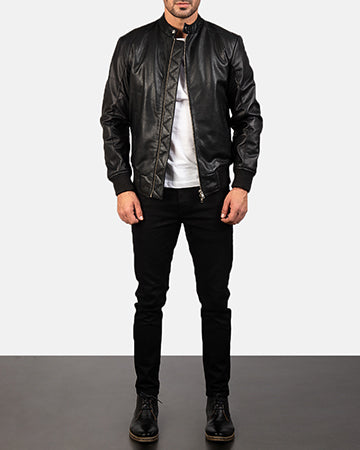 Avan Black Leather Bomber Jacket